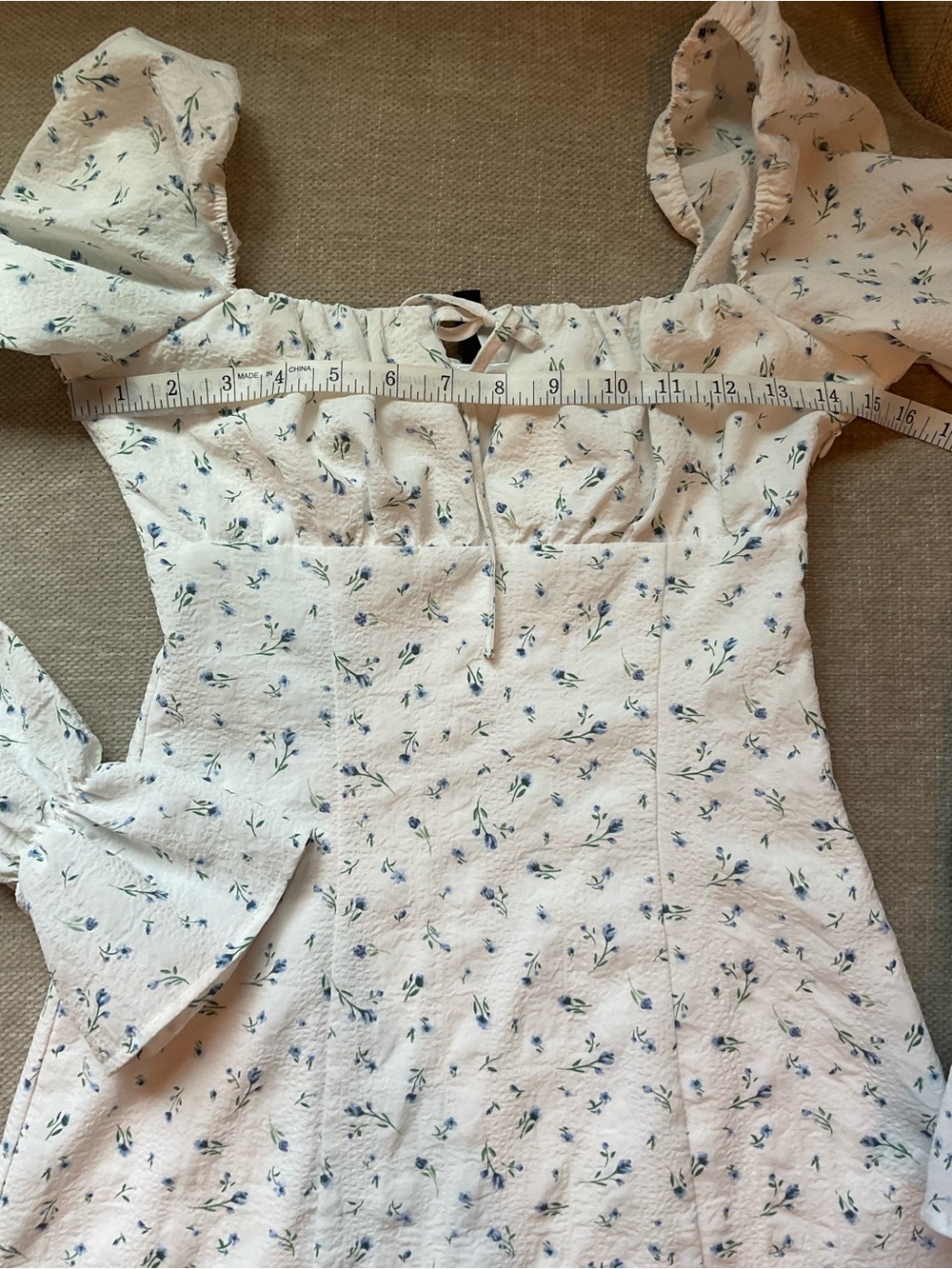 H&M Divided White with Blue Floral Square-Neck Mini Dress - Picture 7 of 14